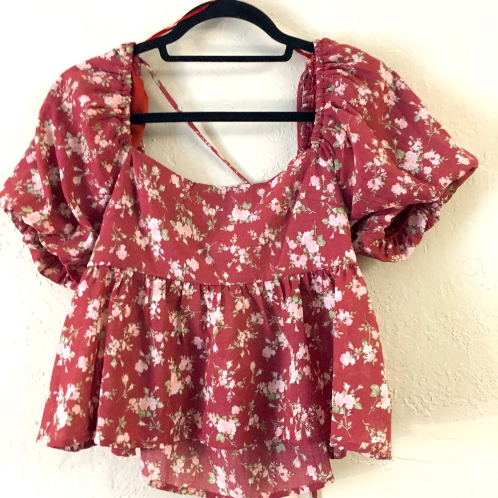 Altar’d State Baby Doll Crop Top Medium Floral Open Back Festival Bohemian